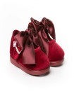 Made in Spain EU23-27 baby girl velvet Shoes with Satin Ribbon Non Slip Rubber Bordeaux